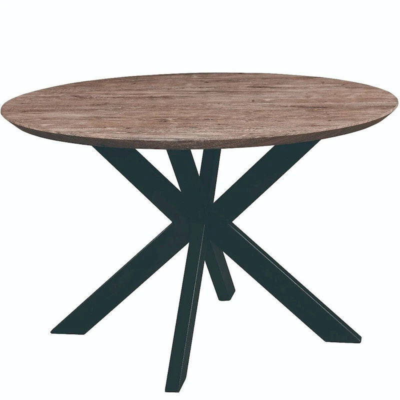 47" Modern Round Wood Dining Table with X-Cross Geometric Metal Base, MDF Top