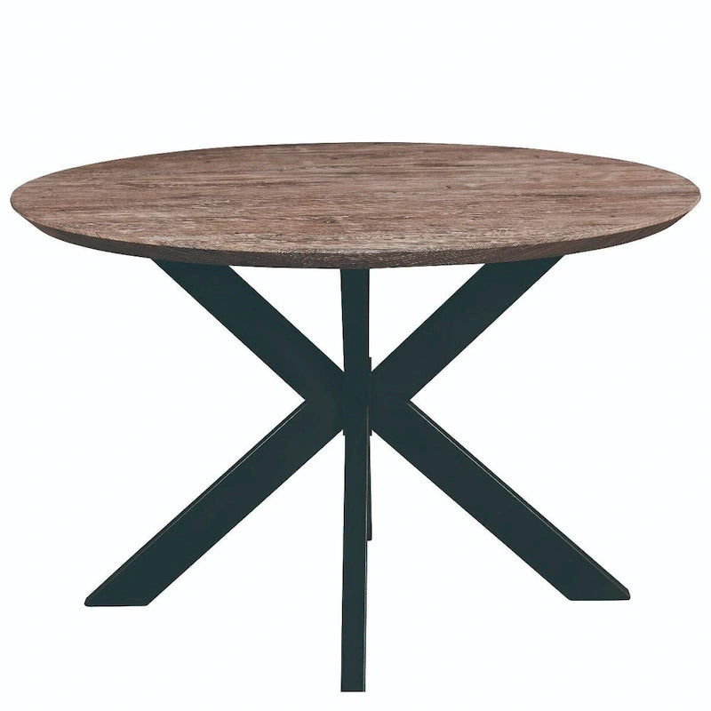 47" Modern Round Wood Dining Table with X-Cross Geometric Metal Base, MDF Top