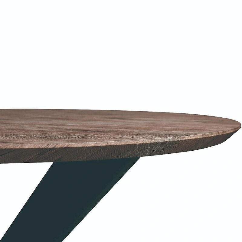 47" Modern Round Wood Dining Table with X-Cross Geometric Metal Base, MDF Top