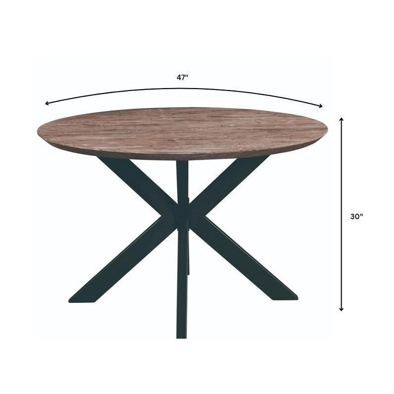 47" Modern Round Wood Dining Table with X-Cross Geometric Metal Base, MDF Top
