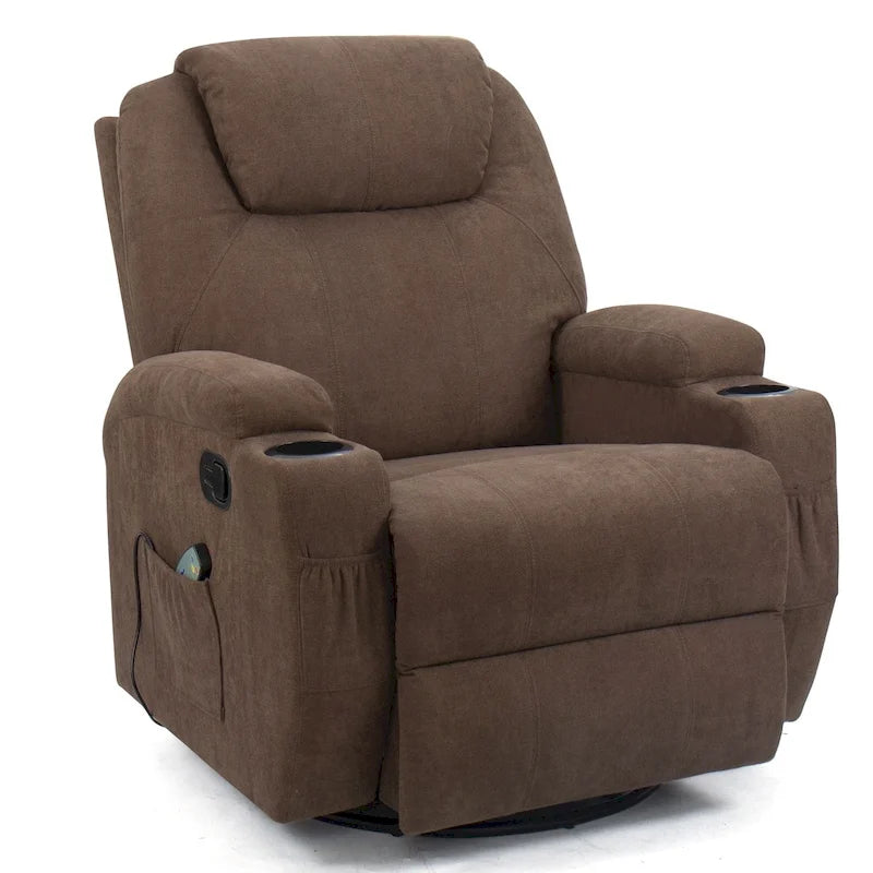 Massage Recliner Chair with 360° Swivel Fabric and Padded Seat for Living Room