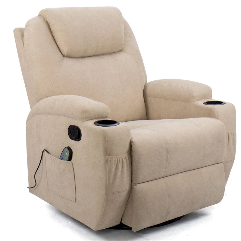 Massage Recliner Chair with 360° Swivel Fabric and Padded Seat for Living Room