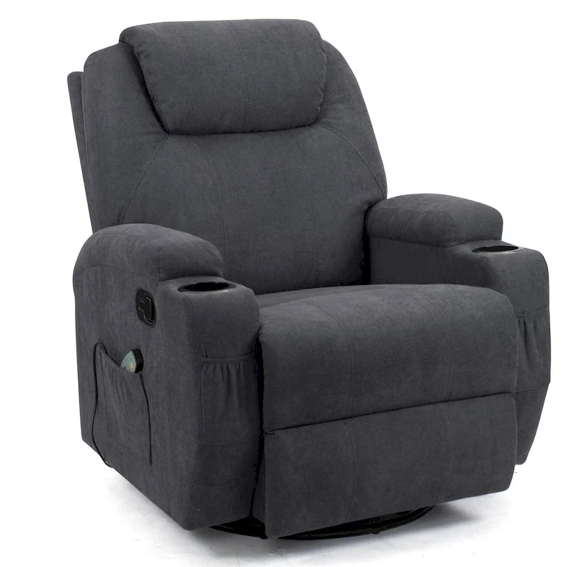 Massage Recliner Chair with 360° Swivel Fabric and Padded Seat for Living Room