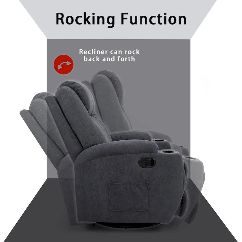 Massage Recliner Chair with 360° Swivel Fabric and Padded Seat for Living Room