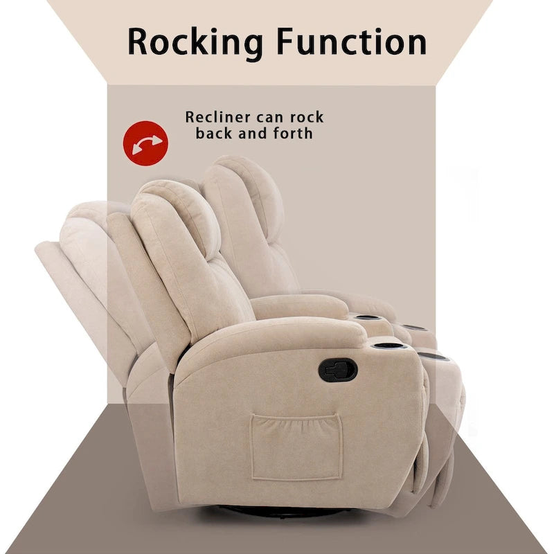 Massage Recliner Chair with 360° Swivel Fabric and Padded Seat for Living Room