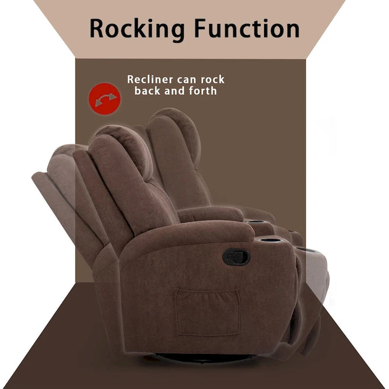 Massage Recliner Chair with 360° Swivel Fabric and Padded Seat for Living Room
