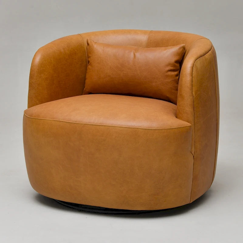 Sillón giratorio moderno de cuero genuino de grano superior con cojín