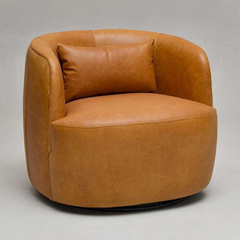 Sillón giratorio moderno de cuero genuino de grano superior con cojín