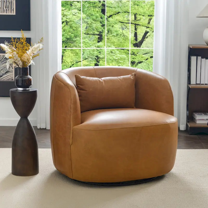 Sillón giratorio moderno de cuero genuino de grano superior con cojín