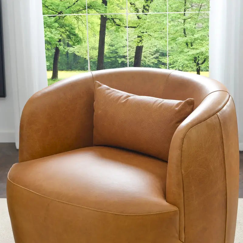 Sillón giratorio moderno de cuero genuino de grano superior con cojín