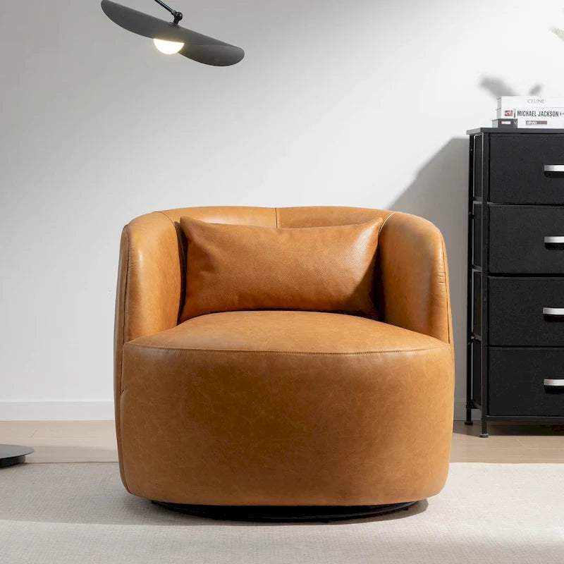 Sillón giratorio moderno de cuero genuino de grano superior con cojín