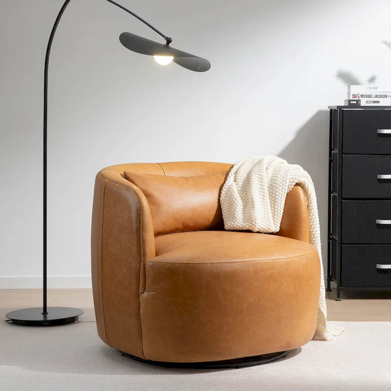 Sillón giratorio moderno de cuero genuino de grano superior con cojín