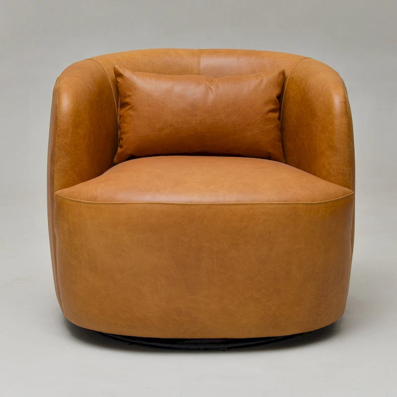 Sillón giratorio moderno de cuero genuino de grano superior con cojín