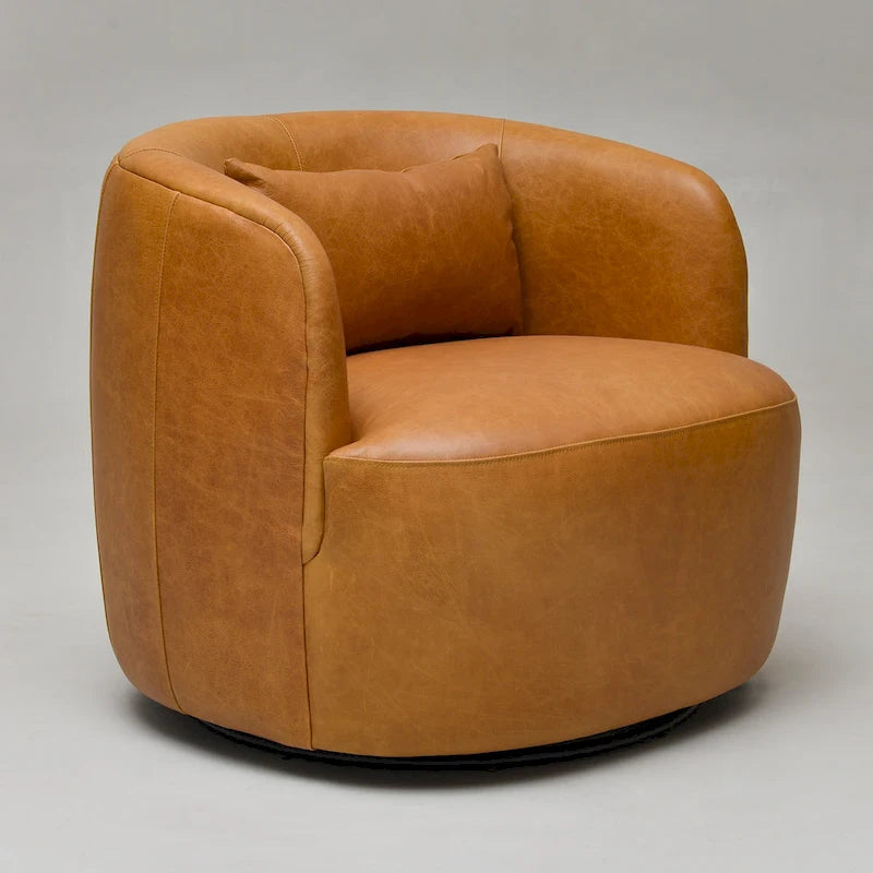 Sillón giratorio moderno de cuero genuino de grano superior con cojín