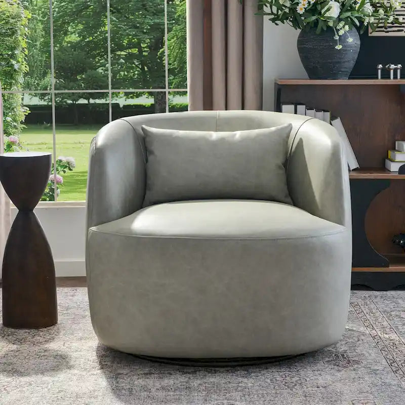 Sillón giratorio moderno de cuero genuino de grano superior con cojín