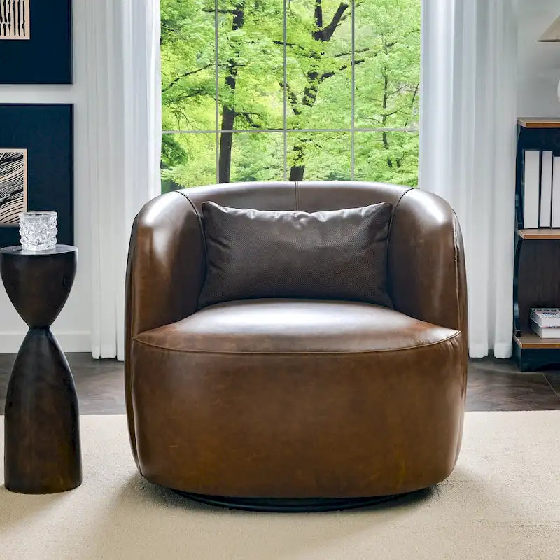 Sillón giratorio moderno de cuero genuino de grano superior con cojín