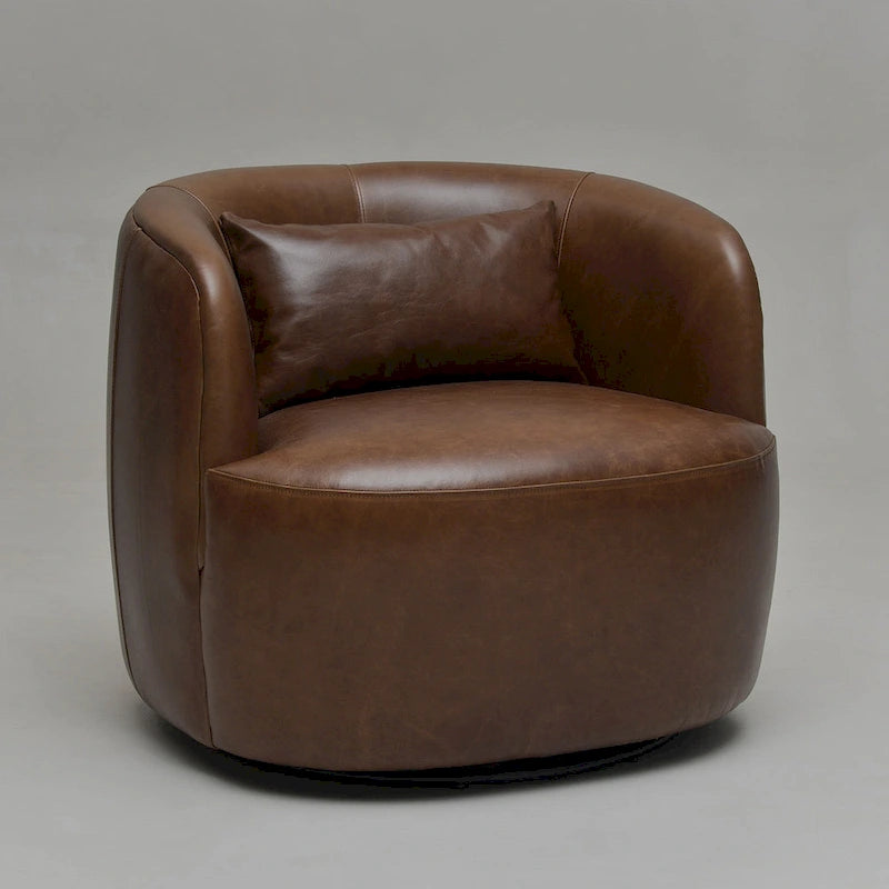 Sillón giratorio moderno de cuero genuino de grano superior con cojín