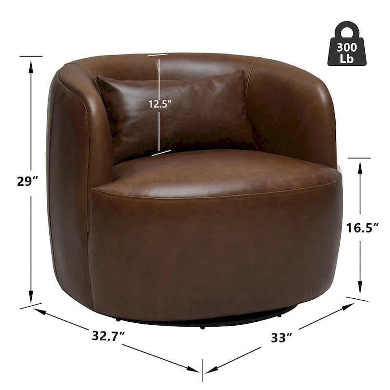 Sillón giratorio moderno de cuero genuino de grano superior con cojín