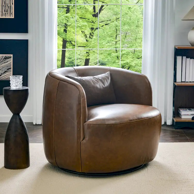 Sillón giratorio moderno de cuero genuino de grano superior con cojín