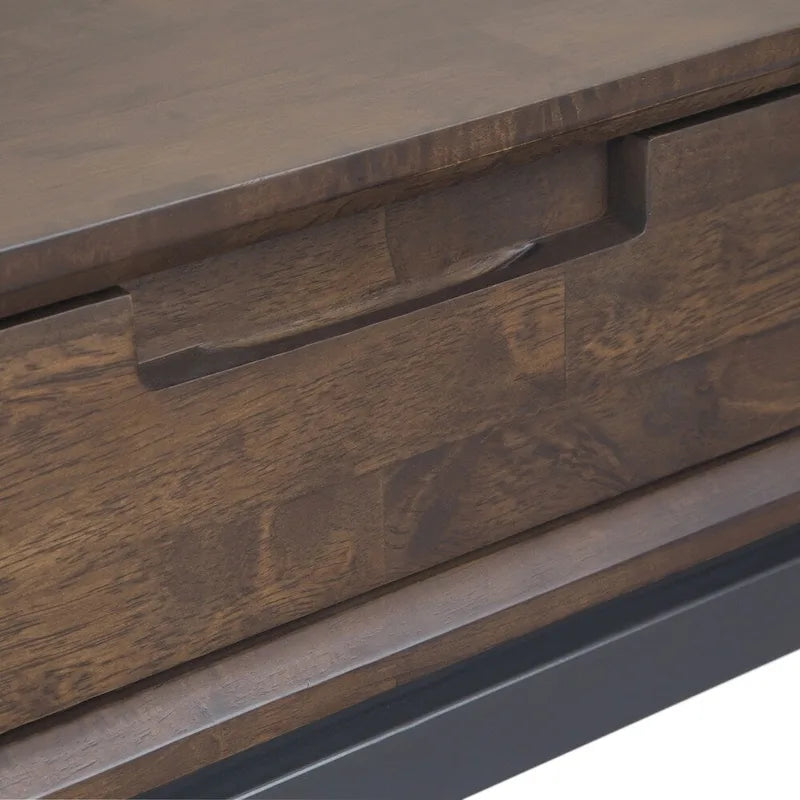 54-Inch Wide Industrial Console Table in Walnut Brown with 3 Drawers