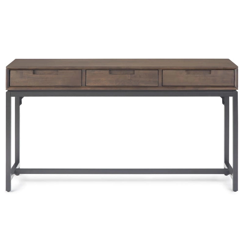 54-Inch Wide Industrial Console Table in Walnut Brown with 3 Drawers
