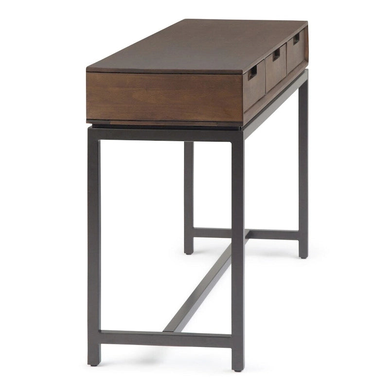 54-Inch Wide Industrial Console Table in Walnut Brown with 3 Drawers