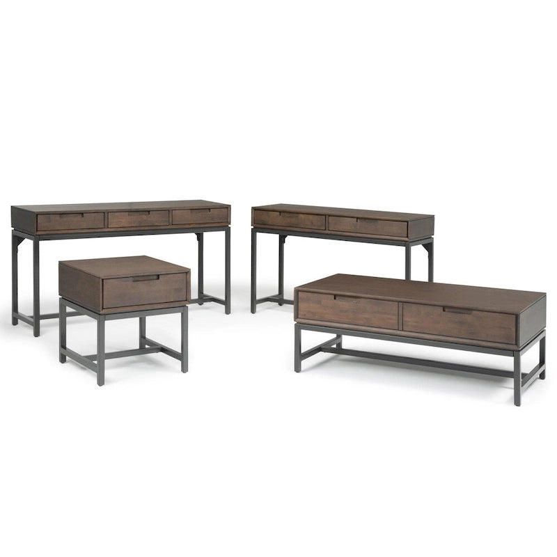 54-Inch Wide Industrial Console Table in Walnut Brown with 3 Drawers
