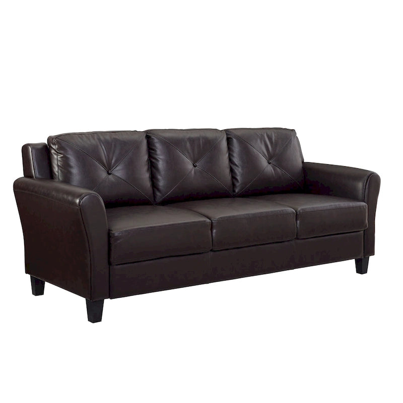 Modern Faux Leather 3-Seat Sofa with High-Density Foam Cushions