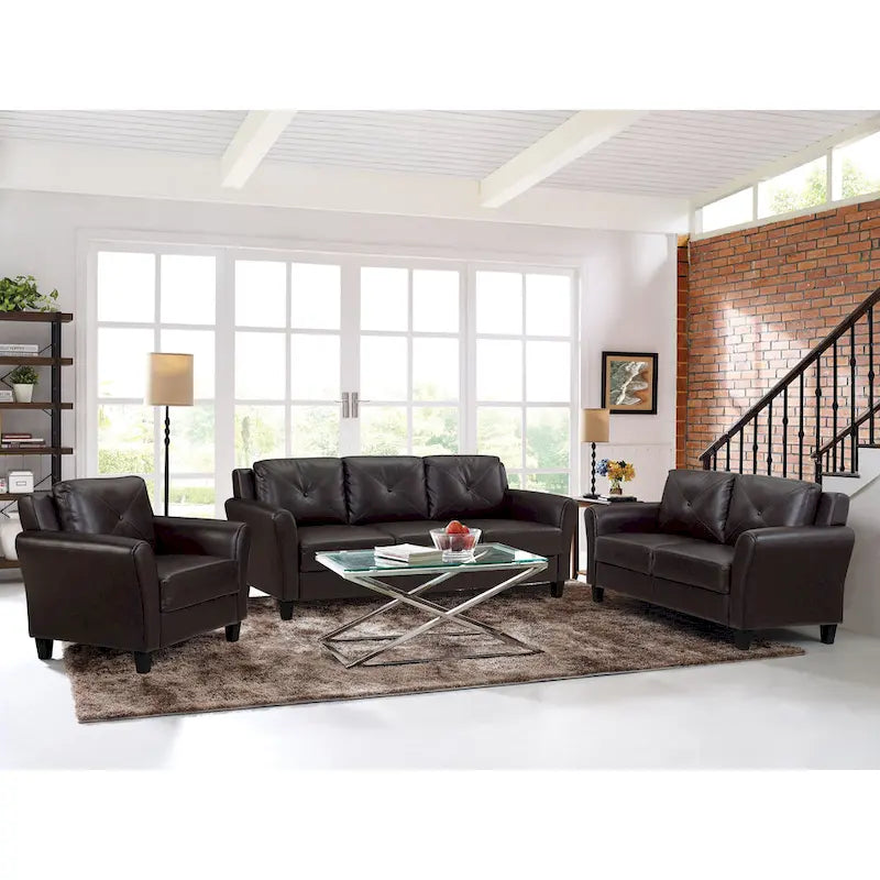 Modern Faux Leather 3-Seat Sofa with High-Density Foam Cushions