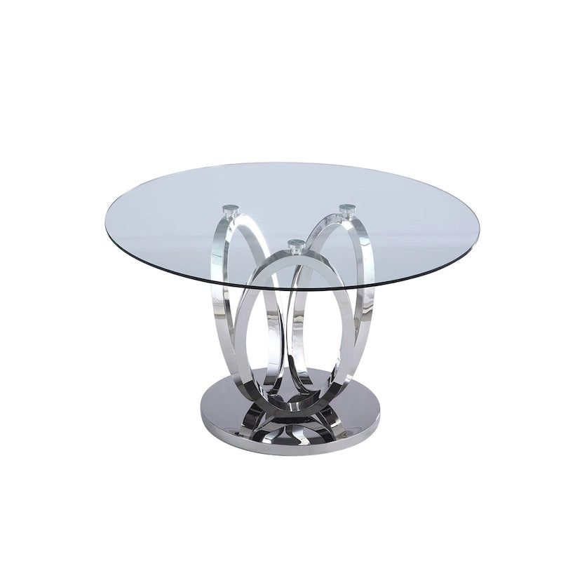 Round Glass Top Dining Table with Polished Steel Pedestal Base