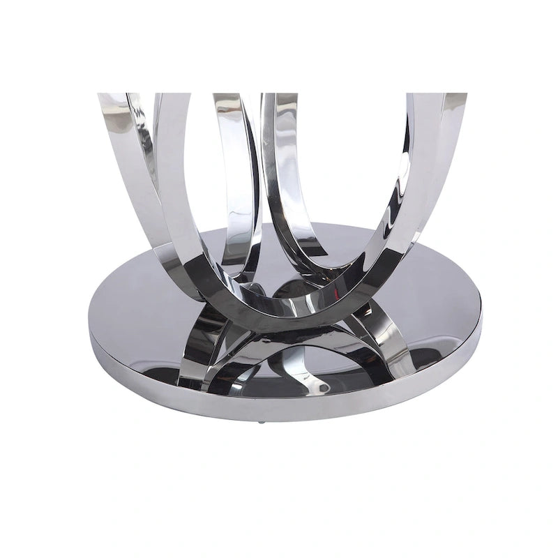 Round Glass Top Dining Table with Polished Steel Pedestal Base
