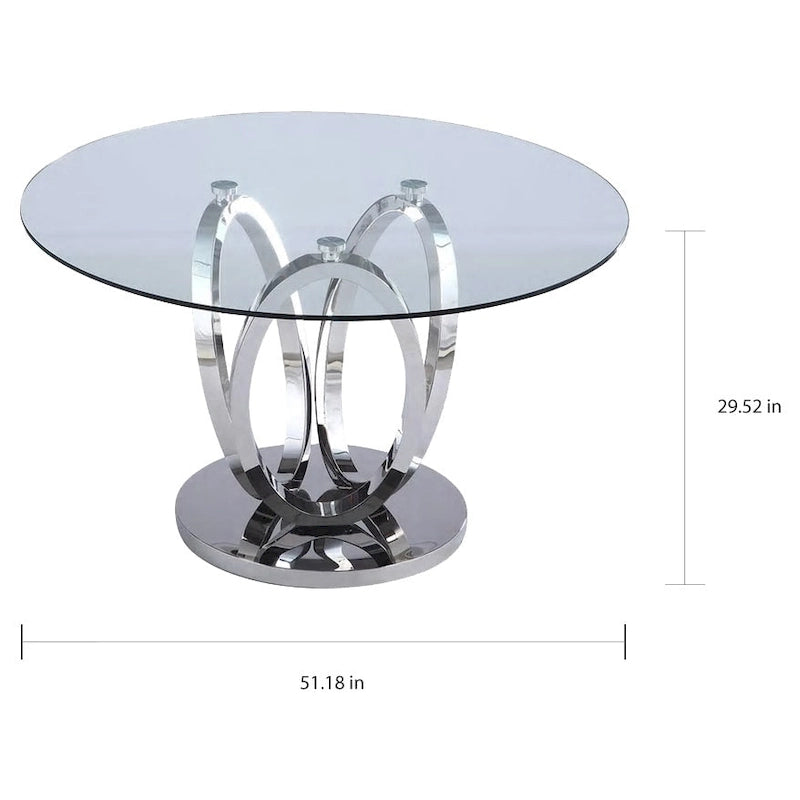 Round Glass Top Dining Table with Polished Steel Pedestal Base