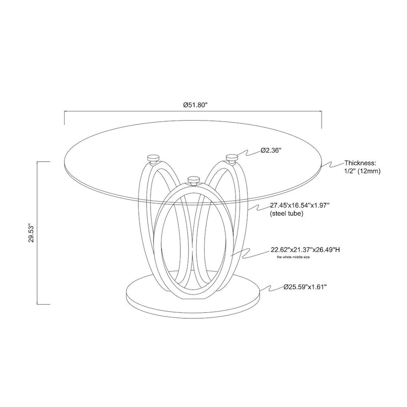 Round Glass Top Dining Table with Polished Steel Pedestal Base