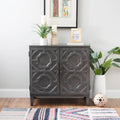 Solid Wood 2-Door Accent Cabinet with Geometric Panel Design