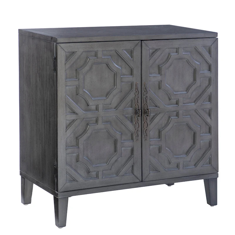 Solid Wood 2-Door Accent Cabinet with Geometric Panel Design