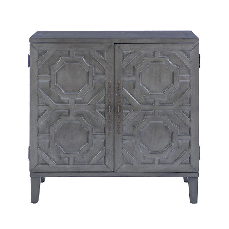 Solid Wood 2-Door Accent Cabinet with Geometric Panel Design