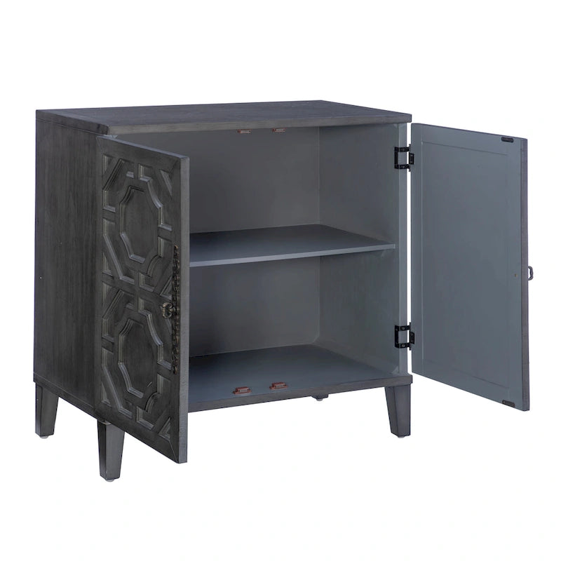 Solid Wood 2-Door Accent Cabinet with Geometric Panel Design