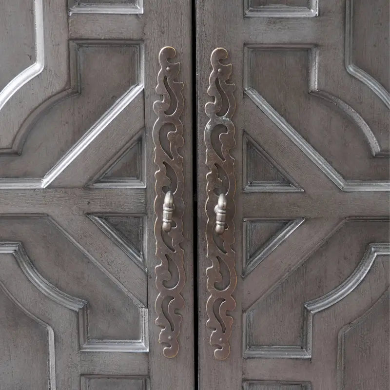 Solid Wood 2-Door Accent Cabinet with Geometric Panel Design
