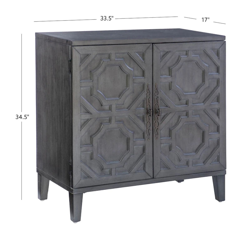 Solid Wood 2-Door Accent Cabinet with Geometric Panel Design