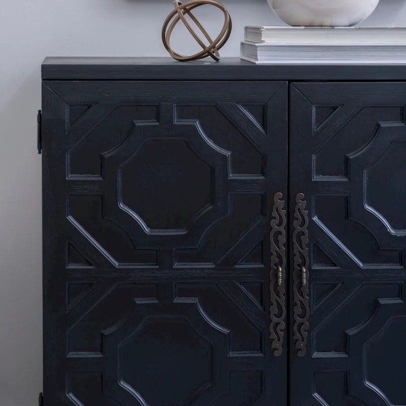 Solid Wood 2-Door Accent Cabinet with Geometric Panel Design