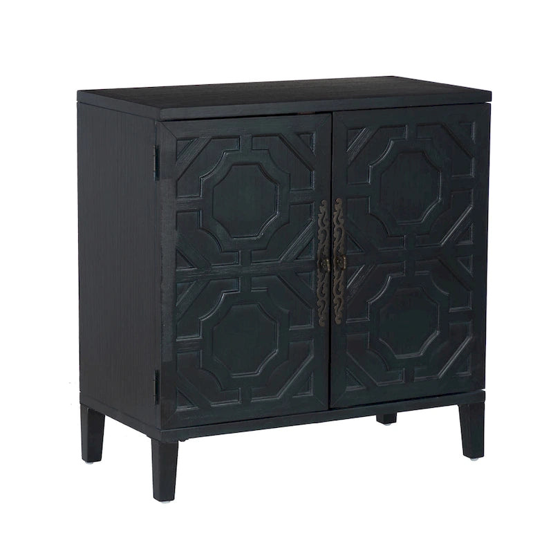 Solid Wood 2-Door Accent Cabinet with Geometric Panel Design