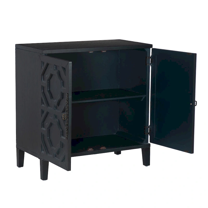 Solid Wood 2-Door Accent Cabinet with Geometric Panel Design