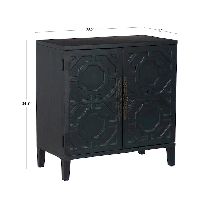 Solid Wood 2-Door Accent Cabinet with Geometric Panel Design