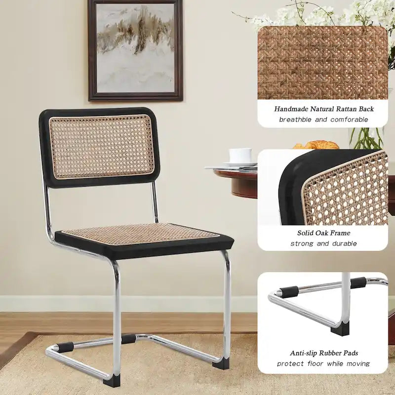 Dining Chairs Set of 2, Upholstered Natural Rattan Kitchen Chairs, Armless Accent Chair Side Chairs