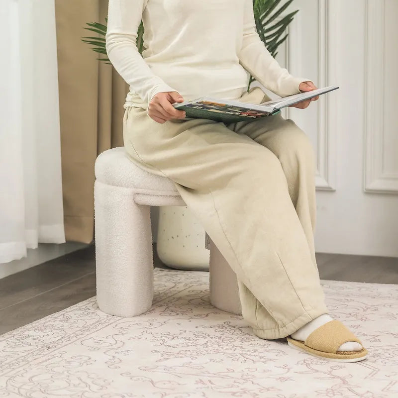 Ottoman Small Teddy Low Round Foot Stool Vanity Seat Modern Style
