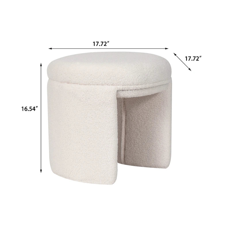 Kleiner runder niedriger Hocker aus Teddy-Stoff als Schminktischsitz im modernen Stil