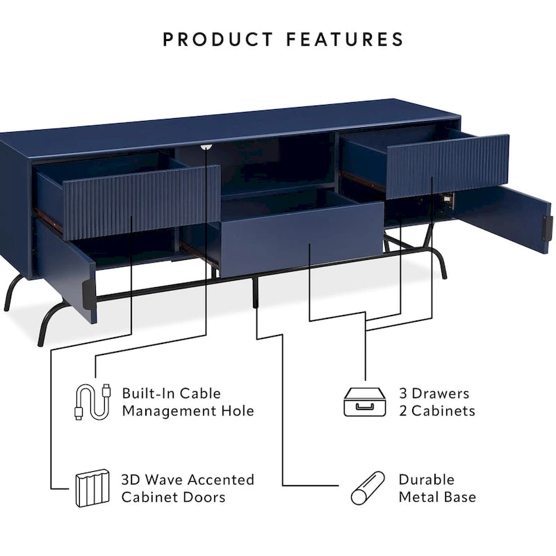 Modern 60-Inch 3-Drawer Media Cabinet TV Stand with Cable Management
