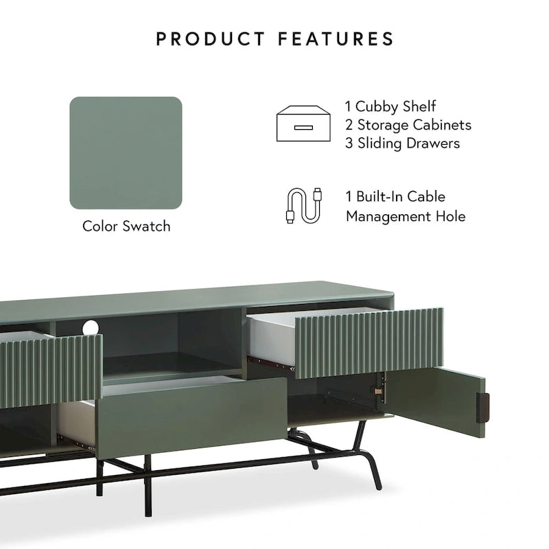 Modern 60-Inch 3-Drawer Media Cabinet TV Stand with Cable Management