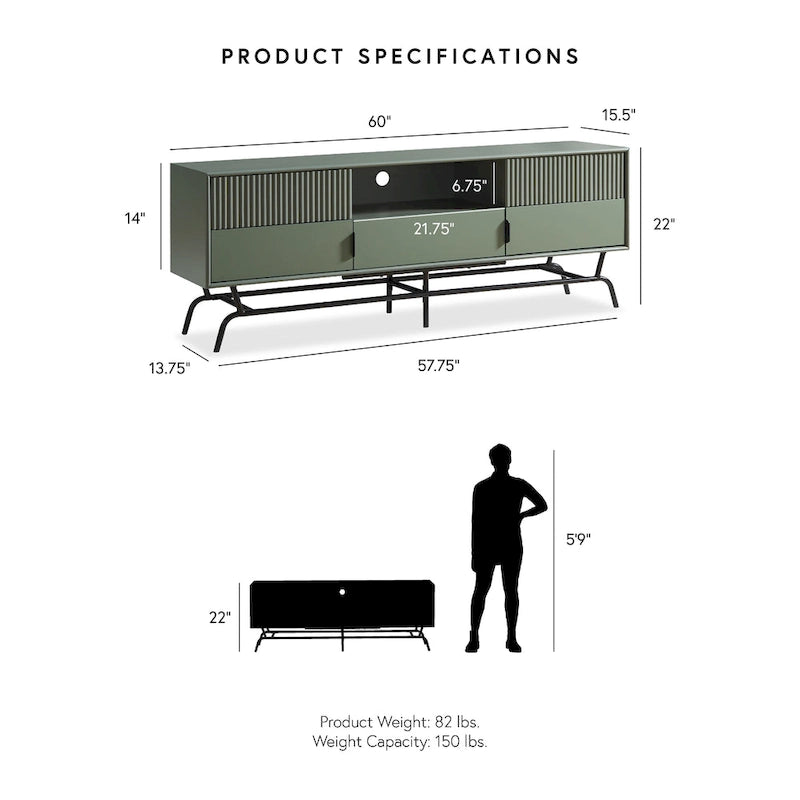 Modern 60-Inch 3-Drawer Media Cabinet TV Stand with Cable Management