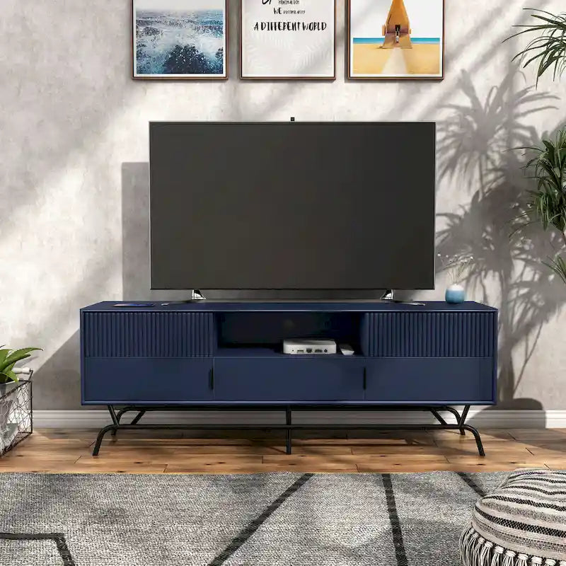 Modern 60-Inch 3-Drawer Media Cabinet TV Stand with Cable Management